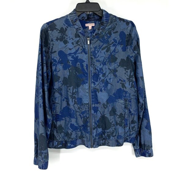 Juicy Couture Jacket Blue Camo Full Zip Front Lyocell - Picture 1 of 11